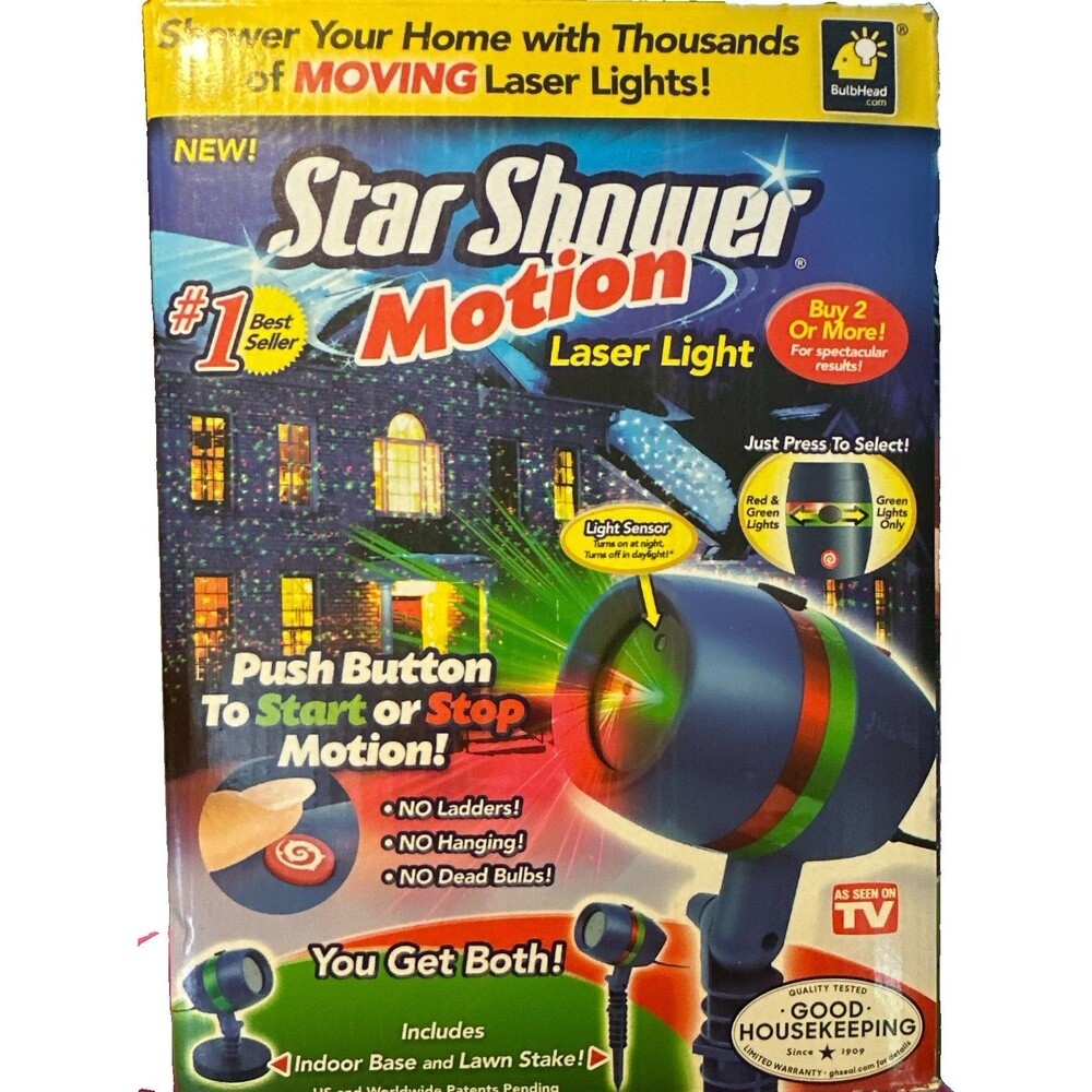 BulbHead Star Shower Motion Laser Light Projector Red Green Indoor Outdoor Teste